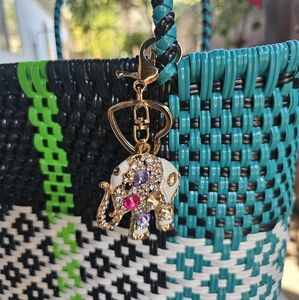 Colorful Woven Tote with Elephant Charm.